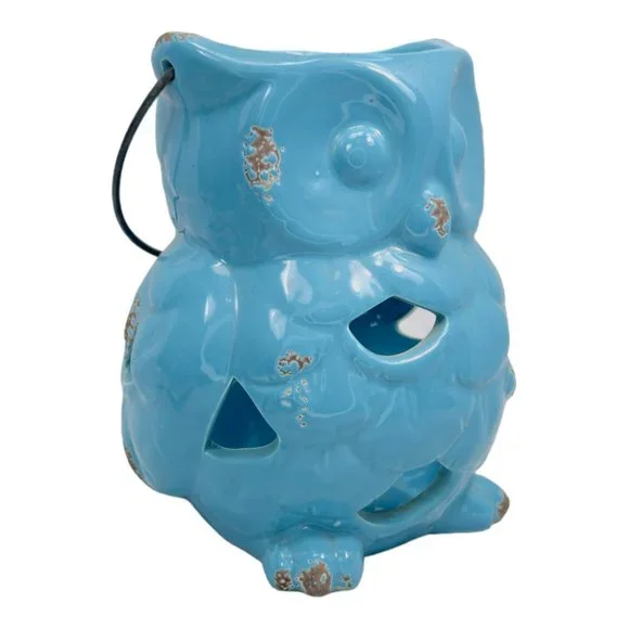 Apropos Home Collection Ceramic Owl Candle Holder/ Lantern Blue 7" - Picture 2 of 12